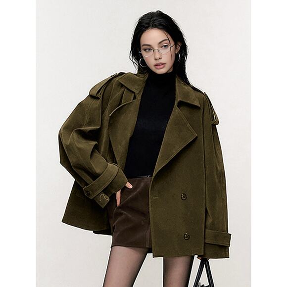 Commense Lapel Loose Suede Jacket - XS - Army Green - Picture 1 of 3
